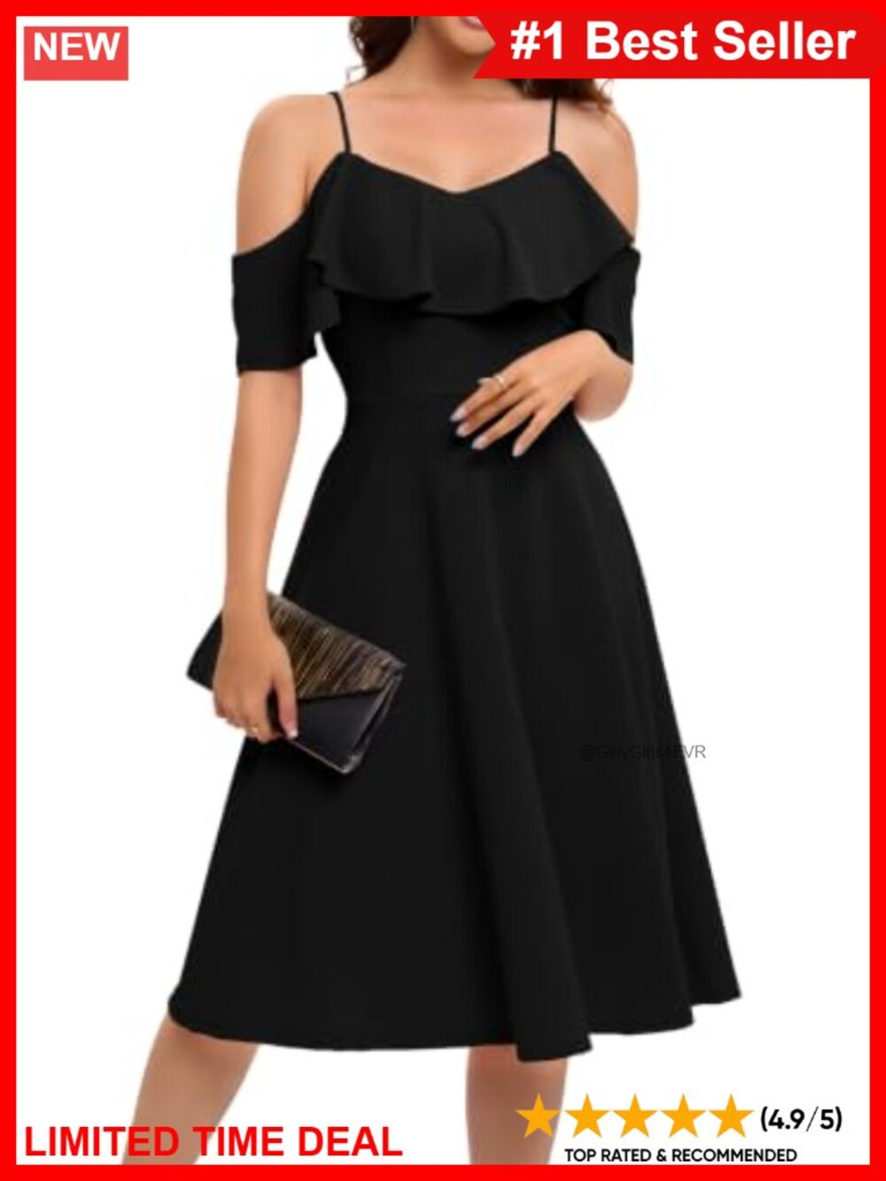 Off Shoulder Cocktail Midi Dress A-Line Ruffle Formal Wedding Guest